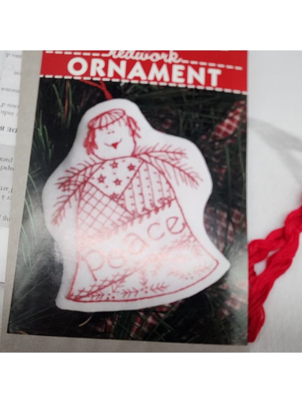 Embroidered Angel Ornament Kit Redwork Peace 4x8" by Leisure Art